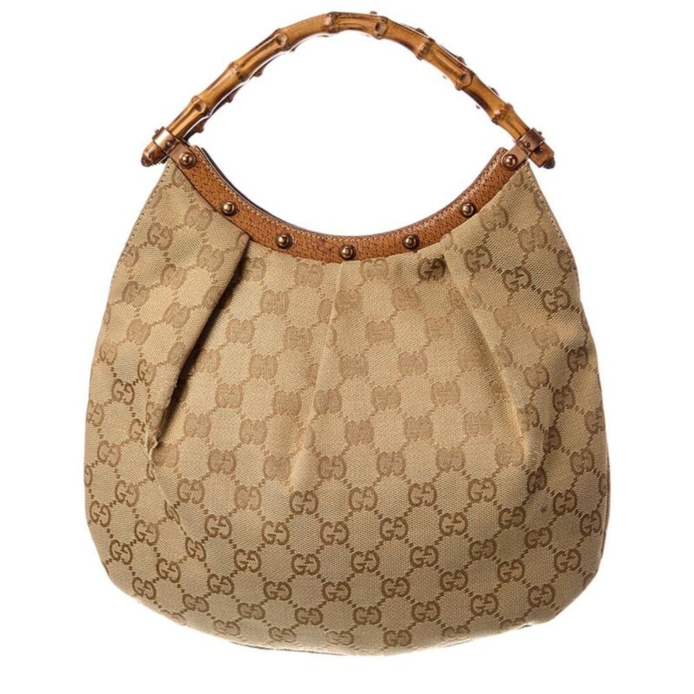 Gucci Beige Gg Canvas Bamboo Bag (Authentic Pre-Loved) - Picture 2 of 4